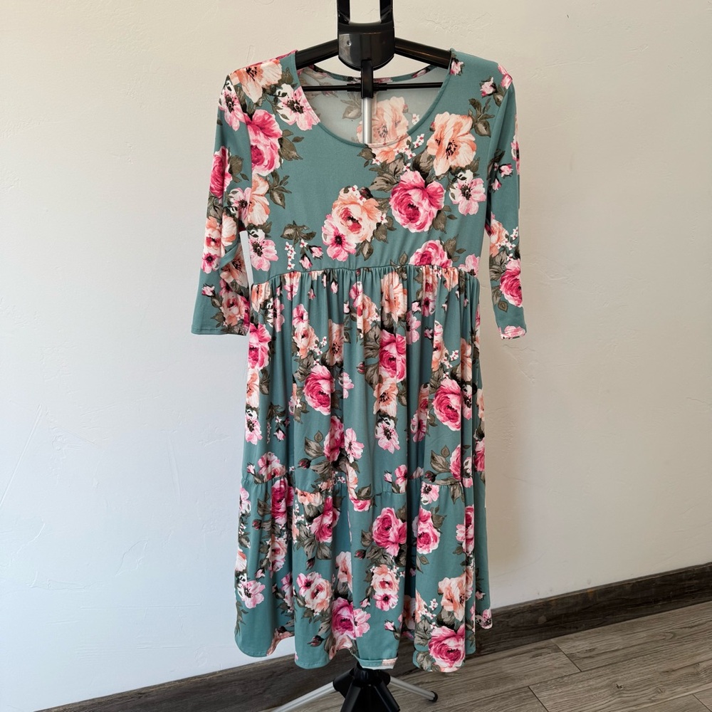 P & Rose Floral Spring Midi Dress 3/4 sleeves Womens Size Large